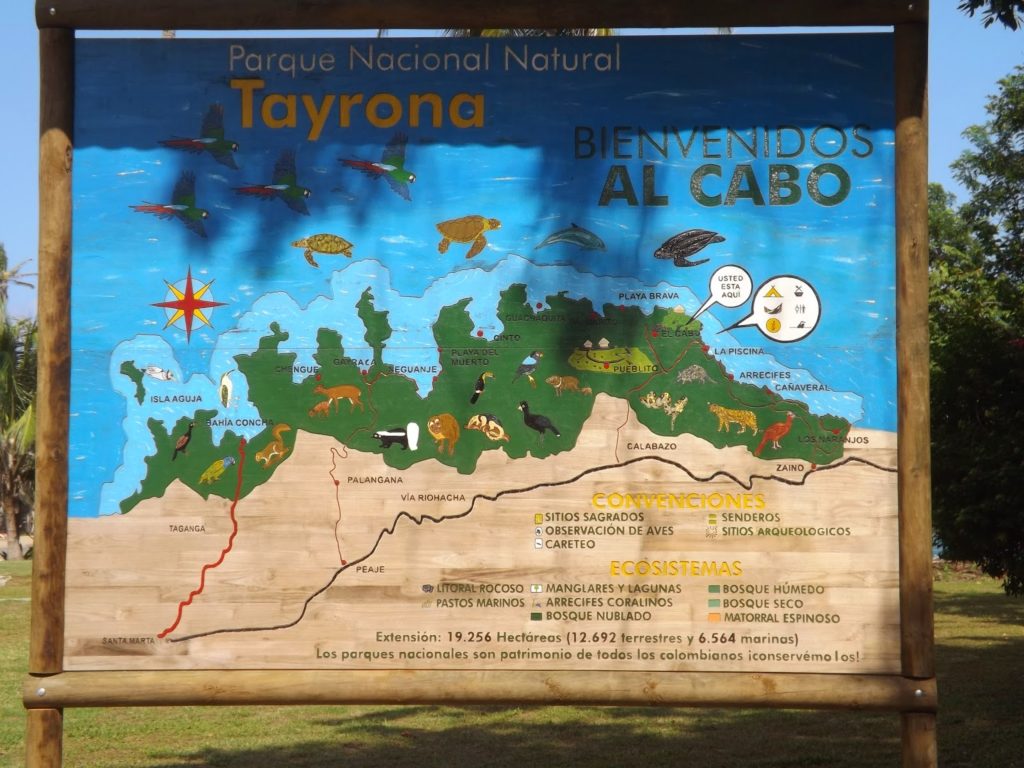 Foto da placa com o mapa do parque tayrona