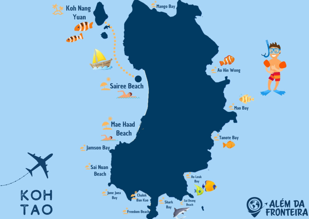Mapa de Koh Tao na Tailandia